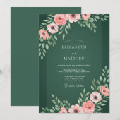 Invitation Mariage Botanique Élégant Vert Émeraude (Devant / Derrière)
