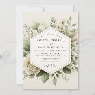 Invitation Mariage Botanique Élegant Vert Sauge