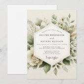 Invitation Mariage Botanique Élegant Vert Sauge (Devant / Derrière)