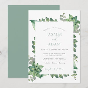 Invitation Mariage Botanique Élégant Vert Sauge
