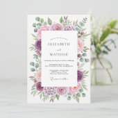 Invitation Mariage Botanique Élégant Violet (Debout devant)