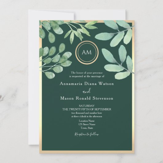 Invitation Mariage botanique Emerald Green (Devant)