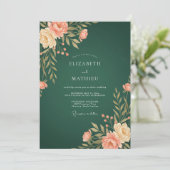 Invitation Mariage Botanique Émeraude et Pêche (Debout devant)