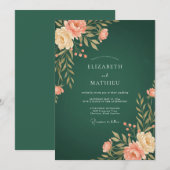 Invitation Mariage Botanique Émeraude et Pêche (Devant / Derrière)