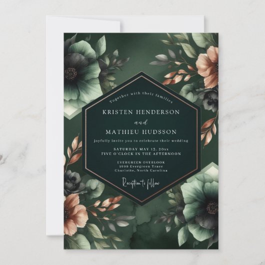 Invitation Mariage Botanique Émeraude Opulent (Devant)
