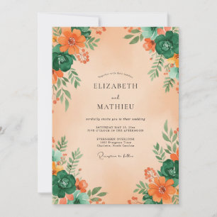 Invitation Mariage botanique émeraude orange florissant