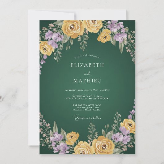 Invitation Mariage Botanique Émeraude Vert Gras (Devant)