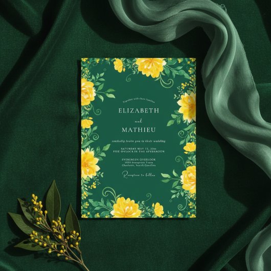 Invitation Mariage Botanique Émeraude Vert Intense