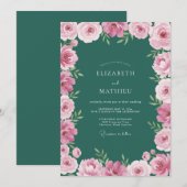 Invitation Mariage Botanique Émeraude Vert Peint (Devant / Derrière)