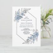 Invitation Mariage botanique en argent bleu (Debout devant)