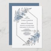 Invitation Mariage botanique en argent bleu (Devant / Derrière)