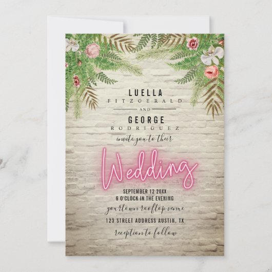 Invitation Mariage botanique en briques blanches (Devant)