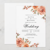 Invitation Mariage botanique en fleur de corail de Peachy (Devant / Derrière)