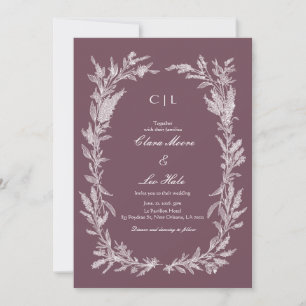 Invitation Mariage botanique en ligne blanche prune poussiére