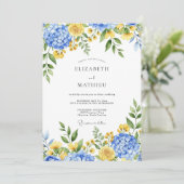 Invitation Mariage Botanique Enchanté Bleu Jaune (Debout devant)