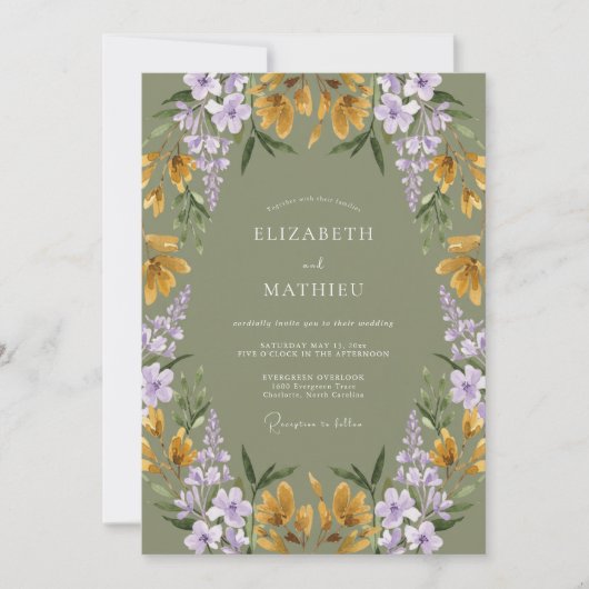 Invitation Mariage Botanique Enchanté Vert Sauge (Devant)