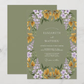 Invitation Mariage Botanique Enchanté Vert Sauge (Devant / Derrière)