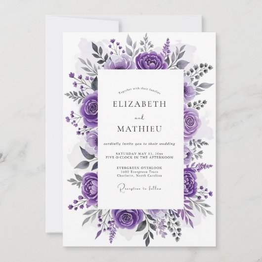 Invitation Mariage Botanique Enchanté Violet (Devant)