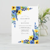 Invitation Mariage Botanique Ensoleillé Bleu de Cobalt (Debout devant)