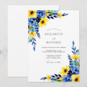 Invitation Mariage Botanique Ensoleillé Bleu de Cobalt (Devant / Derrière)