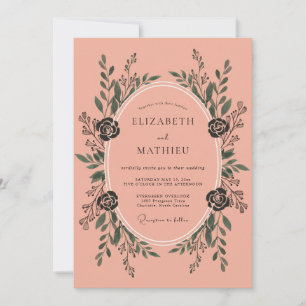 Invitation Mariage Botanique Envoûtant au Corail Poussiéreux