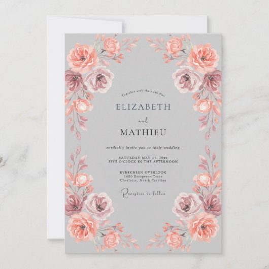 Invitation Mariage Botanique Envoûtant Gris (Devant)