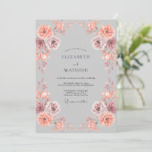 Invitation Mariage Botanique Envoûtant Gris (Debout devant)