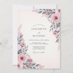 Invitation Mariage Botanique Envoûtant Rose Poussiéreux