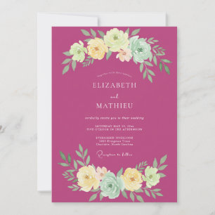 Invitation Mariage Botanique Estival Fuchsia Élégant