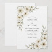 Invitation Mariage Botanique Éthéré à la Crème (Devant / Derrière)