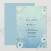 Invitation Mariage Botanique Éthéré Aqua (Devant / Derrière)
