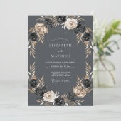 Invitation Mariage Botanique Éthéré au Charbon (Debout devant)