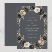 Invitation Mariage Botanique Éthéré au Charbon (Devant / Derrière)