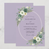 Invitation Mariage Botanique Éthéré au Lilas (Devant / Derrière)