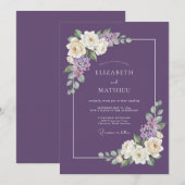 Invitation Mariage Botanique Éthéré au Prune (Devant / Derrière)