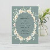 Invitation Mariage Botanique Éthéré au Teal Atténué (Debout devant)
