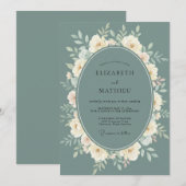 Invitation Mariage Botanique Éthéré au Teal Atténué (Devant / Derrière)
