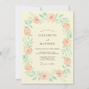 Invitation Mariage Botanique Éthéré aux Pêches