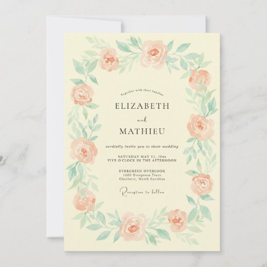 Invitation Mariage Botanique Éthéré aux Pêches (Devant)