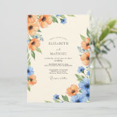Invitation Mariage Botanique Ethéré Azure Orange (Debout devant)