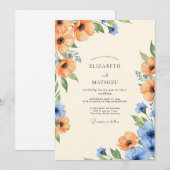 Invitation Mariage Botanique Ethéré Azure Orange (Devant / Derrière)