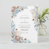 Invitation Mariage Botanique Éthéré Bleu (Debout devant)