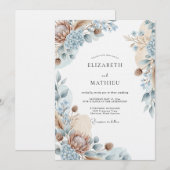 Invitation Mariage Botanique Éthéré Bleu (Devant / Derrière)