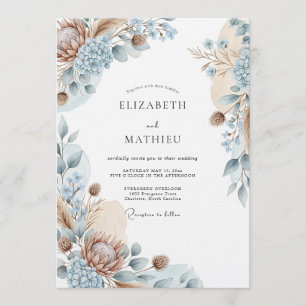 Invitation Mariage Botanique Éthéré Bleu