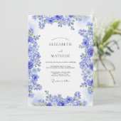 Invitation Mariage Botanique Éthéré Bleu (Debout devant)