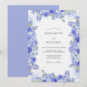 Invitation Mariage Botanique Éthéré Bleu (Devant / Derrière)