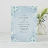 Invitation Mariage Botanique Éthéré Bleu Acier (Debout devant)
