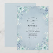 Invitation Mariage Botanique Éthéré Bleu Acier (Devant / Derrière)