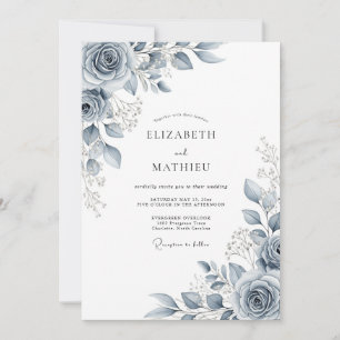 Invitation Mariage Botanique Éthéré Bleu Ardoise