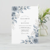 Invitation Mariage Botanique Éthéré Bleu Ardoise (Debout devant)